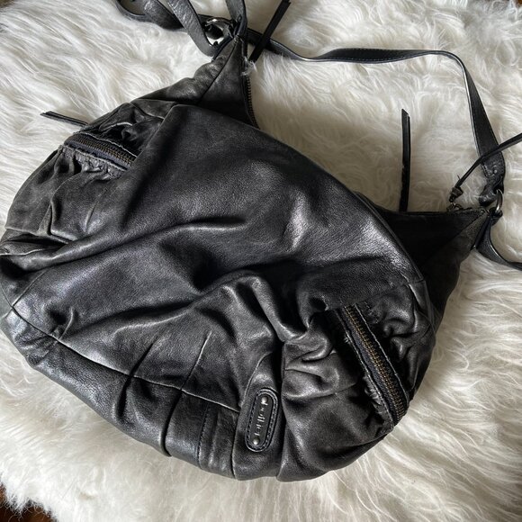 Botkier Dark Grey Leather Ruched Zipper Multi-Pocket Hobo Bag w Dustbag - Picture 4 of 8